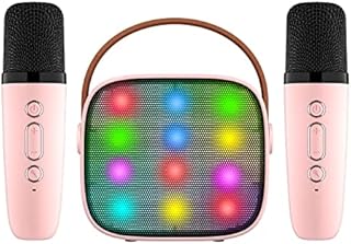 YLL Mini Karaoke Machine with 2 Wireless Microphones for Kids Adults, 18 Pre-Loaded Songs, Portable Bluetooth Speaker Gift for Girls Toys 4, 5, 6, 7, 8, 10, 12+ Years Old Teens Birthday(Pink)