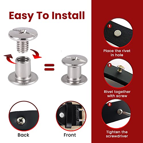 Chicago Screws 150 Sets, 5/16 Inch Zinc Alloy - Flat Head Studs Screw Rivets For Leather – Suitable For Diy Leather Crafts, Belts, Handbags & Garments (5 Colors) (5 Colors Pack Of 150) #TOP2