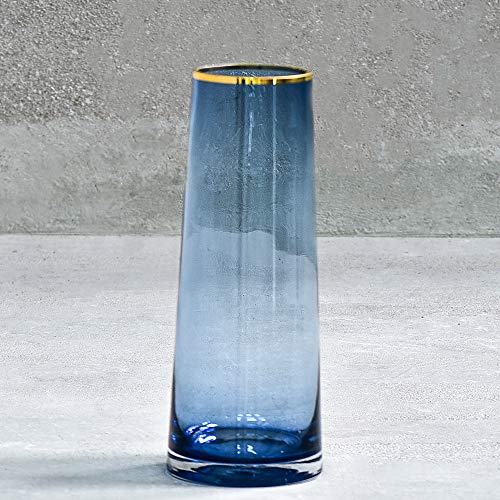 Vase Flower Arrangement Optic Color Glass Vases with Golden Rim Decor Table Centerpieces Trumpet Shape Accent for Dining Living Room Wedding Gift, 10.6'' H x 3.9'' D, Blue - Image 6