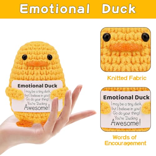 Image of Hoedia Emotional Duck Small Mother's Day Easter Gifts for Women Men Her Him, Positive Crochet Cute Funny Inspirational Support Stuffers College Office Friend Birthday Basket Filler Decorations