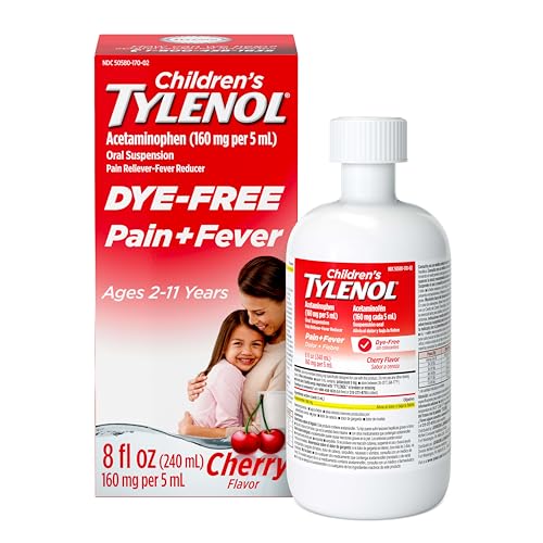 Childrens Liquid Tylenol Dye-Free Acetaminophen Oral Suspension Alcohol- Paraben- and Ibuprofen-Free Pain Relief and Fever Reducer Measuring Cup for Dosing Cherry Flavor 8 Fluid Ounces