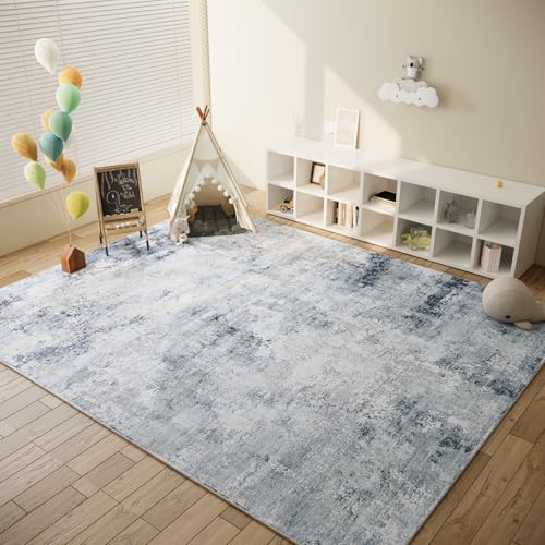 8x10 Area Rugs Washable Rug: Large Living Room Rug Stain Resistant Distressed Vintage Non Slip Low Pile Faux Wool Soft Carpets for Bedroom Bedside Farmhouse Nursery Dining Room