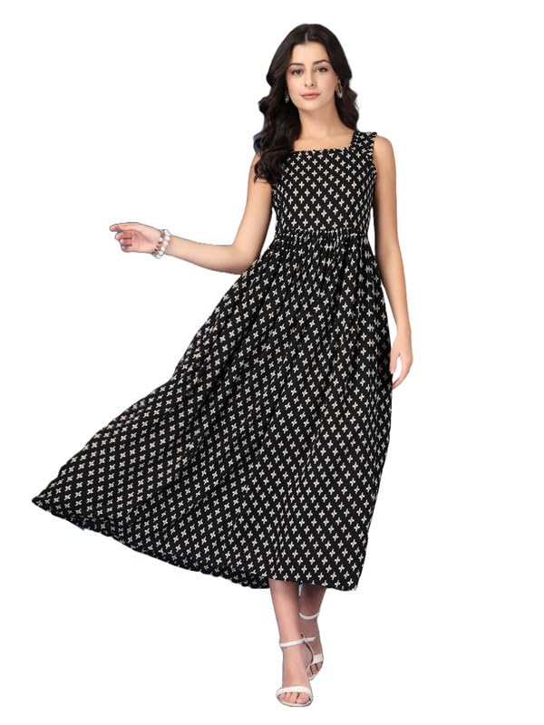 Image of New Rayon Printed Flared Maxi Dress for Women & Girl's | Women Flared Dress