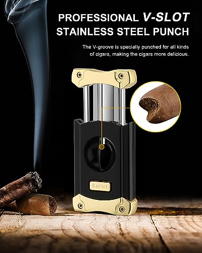 XIFEI Cigar Cutter, Stainless Steel V-Cut Cigar Cutter Built-in Cigar Puncher (Black Gold) - Image 3