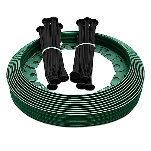 Transform Your Outdoor Space with 10m of Flexible Green Garden Edging Border - Complete with 20 Securing Pegs for Perfect Flower Beds, Lawns, and Pavement Design (60mm High). Set by MYPURECORE