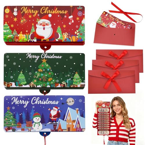 BROEYOUE Geldgeschenk Weihnachten, Weihnachts-Geld-Oder Geschenkkartenhalter Mit, (3 Geschenkkartenhalter + 3 Umschläge) 10 Fächern Geldkarte Weihnachten (Rot + Blau + Grün)