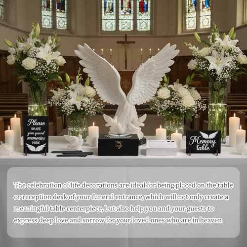 Image of Gilprop 112 Pcs Celebration of Life Memory Cards Set Share a Memory Cards with Box 2 Wood Sign with 4 Hold and 5 Pens, Sympathy Memorial Gifts Funeral Keepsake Decorations(Angel)