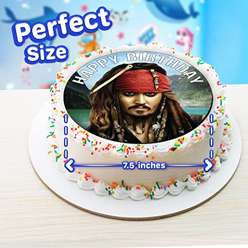 7.5 Inch Edible Cake Toppers – Pirates Of The Caribbean: Captain Jack Sparrow Themed Birthday Party Collection Of Edible Cake Decorations #TOP2