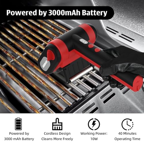 Image of Electric Rechargeable Grill Brush,Grill Cleaner for Outdoor Grill with 800 RPM Motor - Bristle-Free Stainless Steel Grill Cleaner with LED Light for BBQ, Heavy Duty Grill Cleaning Tool (BlackRed)