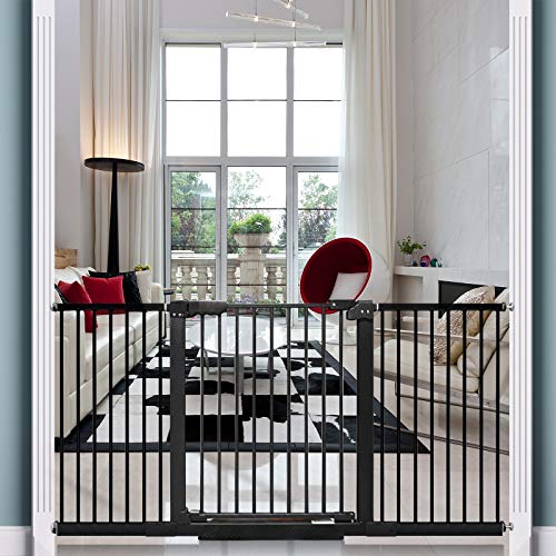 HOOOEN Extra Wide Baby Gate Large Pressure Mounted Pet Gate Walk Through Child Kids White Long Safety Dog Gate for The House Doorways Stairs with Extensions (65.7
