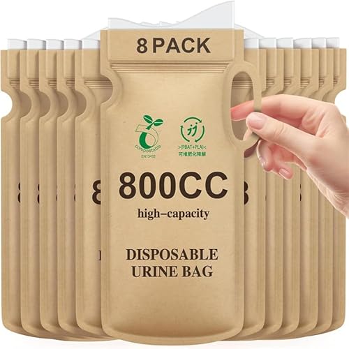 Paquete de 8 bolsas de orina desechables biodegradables de 800 cc con asa, bolsa de emergencia para orina de inodoro para mujeres y hombres, bolsa de viaje para enfermedades de coche