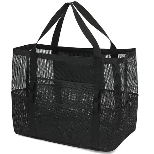 Mesh Beach Bag - Large Beach Tote Bag with Multiple Pockets for Family Beach Bag for Toys & Vacation Essentials