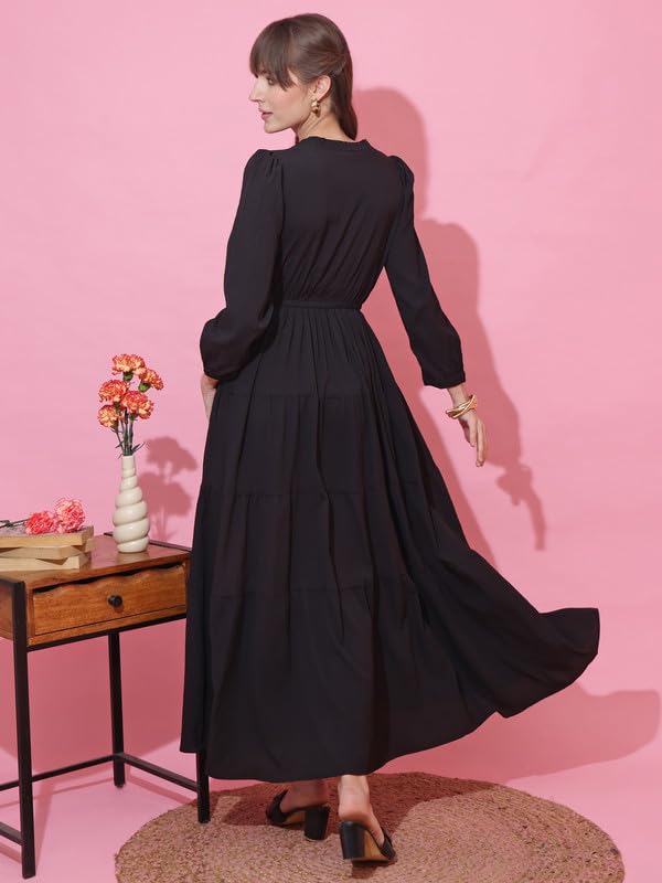 Image of Honky Tonky Women's Casual 3 /4 Sleeve Crepe Fit and Flare Dress| Comfortable Relaxed Fit Summer Party Dress
