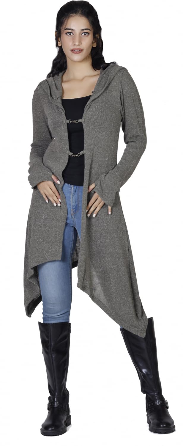 GURU-SHOP, Rebeca Larga, Abrigo de Punto con Capucha Ancha, Chaqueta Caqui, Sintético, Tamaño:S/M (36), Cardigans y Ponchos