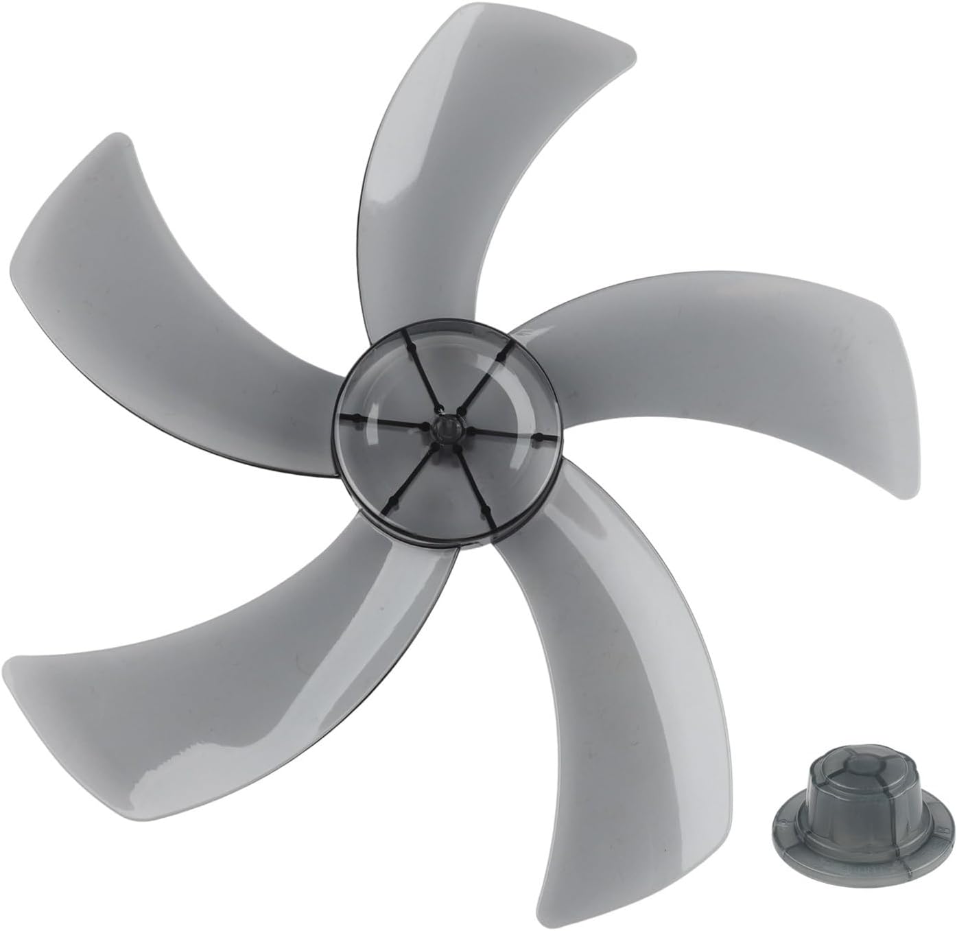 18 Inch Fan Blade Plastic Replacement with Nut Cover Five Leaf Design for Pedestal Fans Suitable for Household and Desk Applications (Transparent Black)