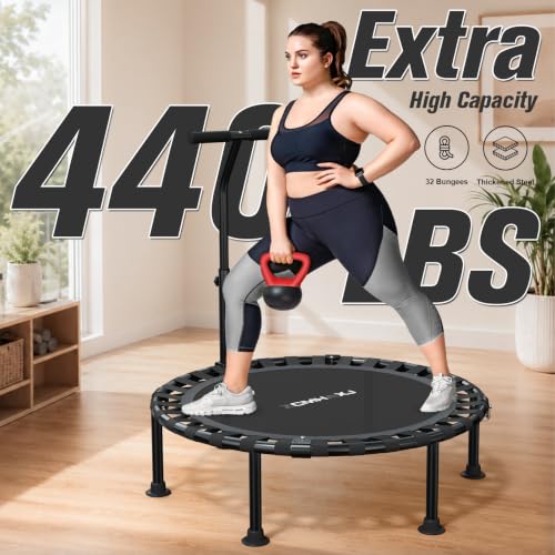 Image of ZCMHAXJ Foldable Mini Trampoline, 40 inch Rebounder Trampoline for Adults & Kids, 450lbs Capacity with T-Shaped Adjustable Bar, Indoor Fitness Workout Exercise Equipment