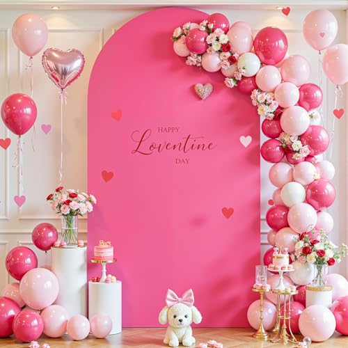 Image of Hot Pink Arch Cover, 7.2FT Spandex Fitted Wedding Arch Stand Covers Round Top Chiara Backdrop Cover for Valentine's Day Birthday Party Ceremony Banquet Decoration