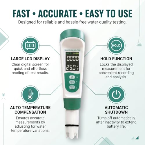 Image of 5-in-1 Digital pH Meter with Voice Function | pH, TDS, EC, Salinity & Temperature Meter | Waterproof Water Quality Meter for Drinking Water, Aquarium, Pool, Hydroponics & Laboratory