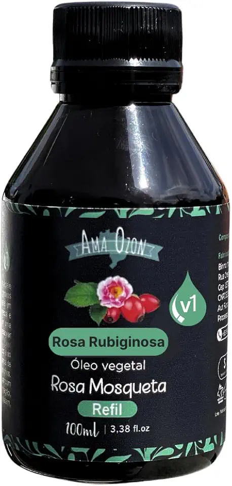Óleo Vegetal de Rosa Mosqueta Tipo Rubiginosa Pura Prensado a Frio da Primeira Prensa Efeito Clareador de Mancha Axíla e Virilha Vegetal Atnua estrias queloides cicatrizes e rugas e linhas de expressão Refil 100ml