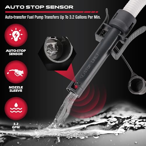Image of Fuel Transfer Pump Battery Powered - Auto-Stop Sensor, 51 inch Hose Transfer Pump with Tank Adapters Portable Liquid Pump for Gasoline Diesel Water Gas Cans