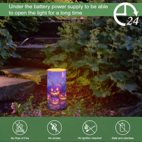 Image of Poceacles Halloween Flameless Light Candles Battery Operated Candles with Color Changing Timer Remote Control Tealights for Halloween Party Decor, Violet Pumpkin Butterfly Bat Print
