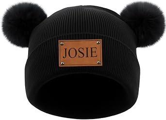 Personalized Baby Pom Pom Beanie Hat,Custom Newborn Name Beanie Knitted Hat, Winter Gift for Infant Kids Toddler