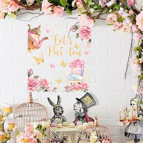 Vinilo decorativo Let's Par-Tea con rosas y mariposas miniatura 4