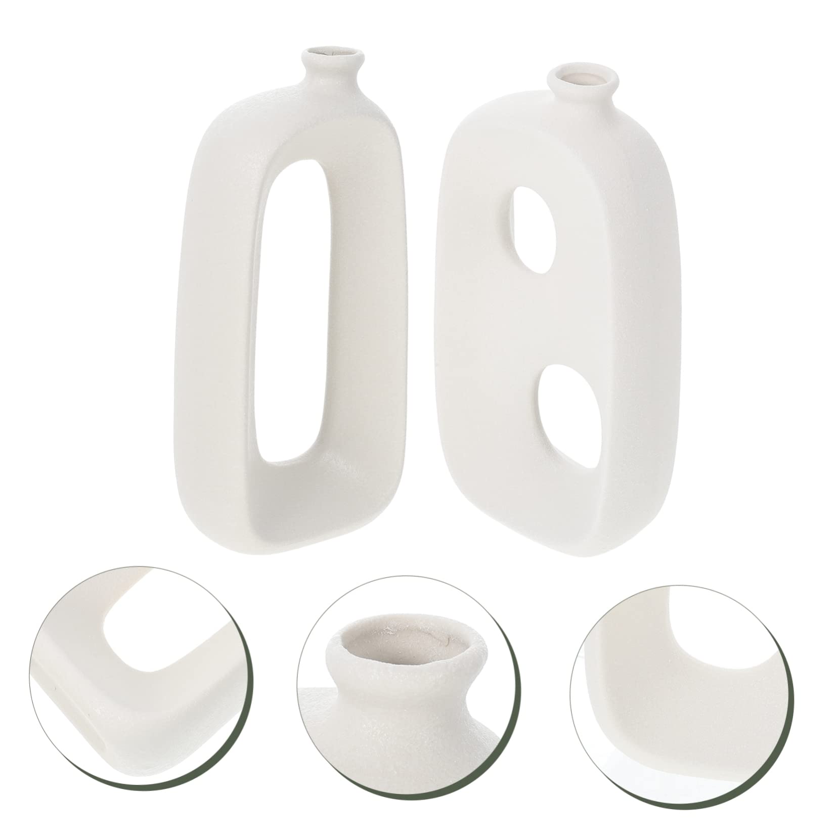 Jarrón de Cerámica Pequeño de Forma Especial Blanco 2 Piezas | Acabado Mate, Resistente al Desgaste y Finamente Procesado, para Flores y Plantas, Uso Hogar u Oficina