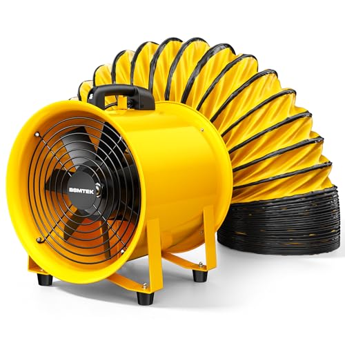 BSMTEK 12 Inch High-Portable Exhaust Fan 3500CFM 550W with 33FT Duct Hose Low-Noise Industrial Portable Ventilator Blower for Basements Workshops Warehouses Confined Spaces