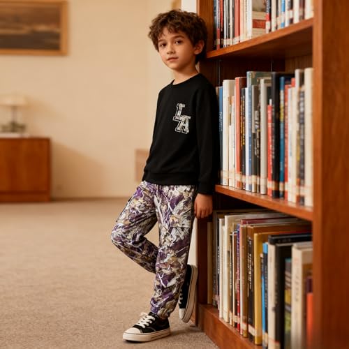 Image of Boy Clothes Plant Camouflage Pants LA Letter Print Top Sweatsuit Fall Boys Outfits Set