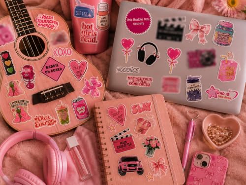 Image of Kawaiee Aesthetic Sticker Collection | Cute Pink Stickers for Laptop, Journal, Water Bottle, Phone Case & Scrapbook | Main Character Energy, Self Care & Y2K Inspired Vinyl Decals (3 Sheets)