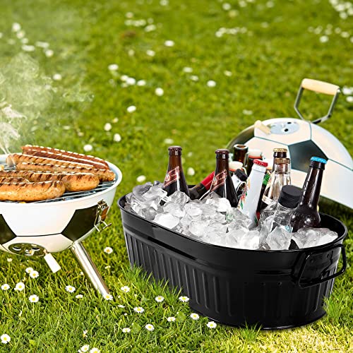 2 Pieces 15 Quarts Galvanized Metal Drink Bucket Ice Bucket Party Tubs For Drinks Outdoor Galvanized Bucket Metal Containers Garden Planter With Handles For Parties Patio Garden Yard (Black) #TOP6