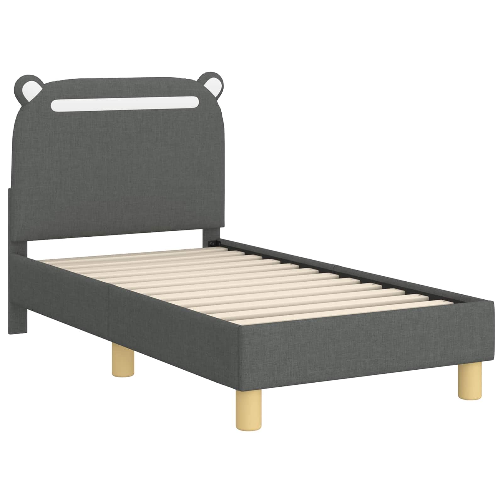 Cadre de lit pour enfant avec tête de lit, en tissu gris foncé, 70 x 140 cm, avec poches de rangement, sommier à lattes, cadre solide en bois naturel, design moderne, peu encombrant, sans