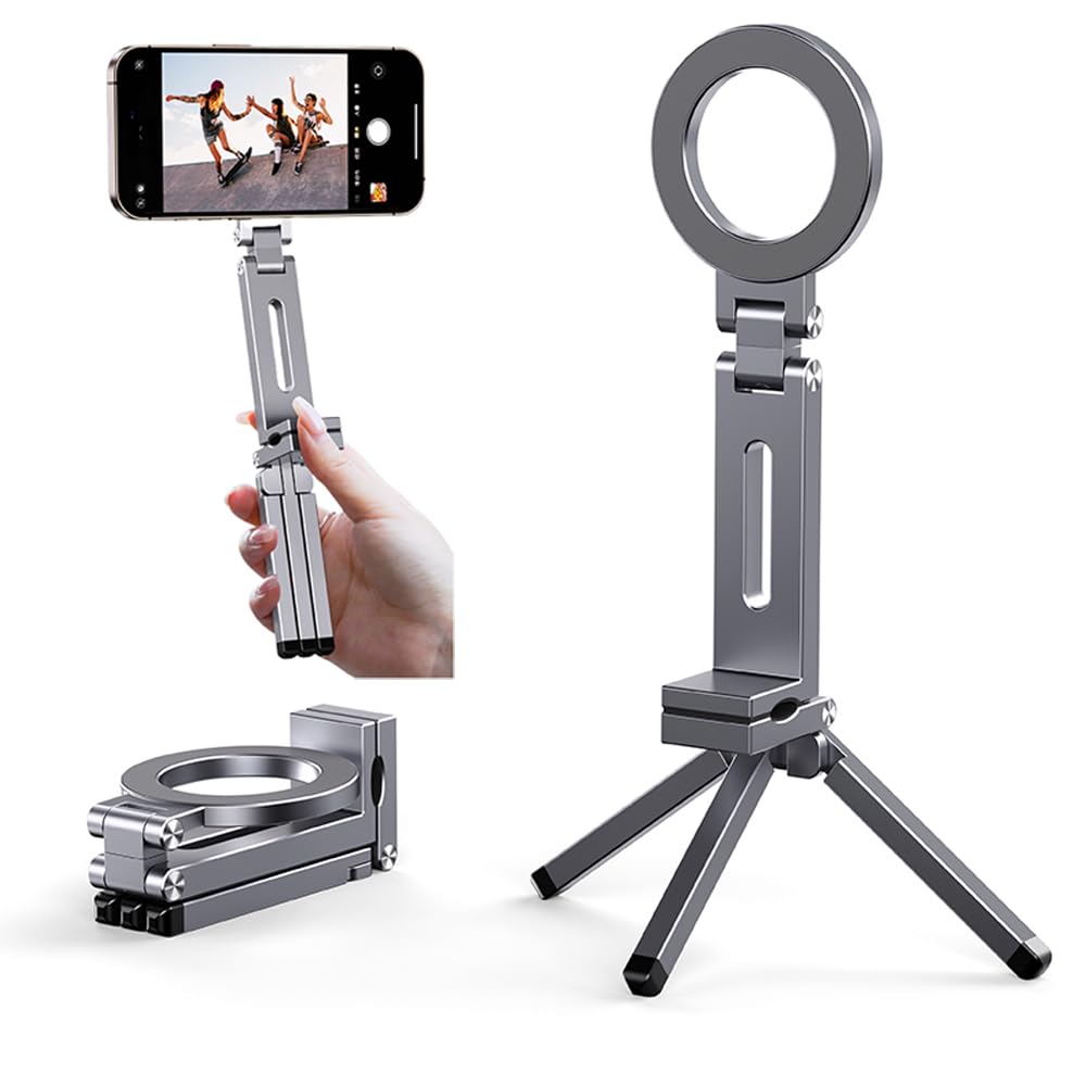 Treppiede magnetico tascabile per MagSafe, supporto pieghevole multifunzionale per telefono, supporto da scrivania, portatile, portatile, da viaggio, con vestibilità universale con anello in metallo