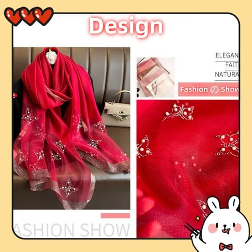 Women Simulation Silk Scarf Lightweight Fashion Shawl Neck Scarf Beaded Long Scarves4