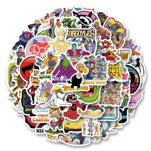 63pcs Classic 80s Stickers Pack Animation Aesthetic Vinyl Waterproof Decals for Water Bottle Laptop Phone Skateboard Scrapbooking Bumper Decor for Party Supply Decor