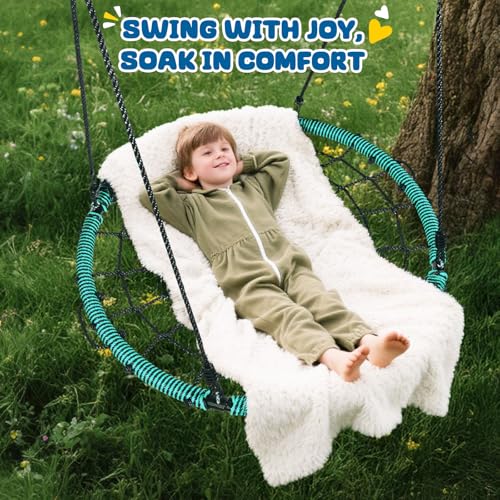 Image of Trekassy 750lbs 40 inch Spider Web Saucer Tree Swing for Kids Adults, Outdoor Net Swing with Steel Frame and 2 Hanging Straps-Green (Patented)