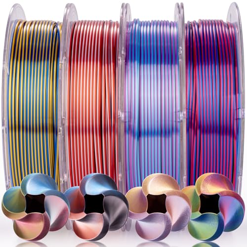Image of AMOLEN Silk PLA 3D Printer Filament Bundle, Shiny Silkverse 4 Colors in 1 Filament 1.75mm Pack Multi Color from 4 Angles, 4x200g