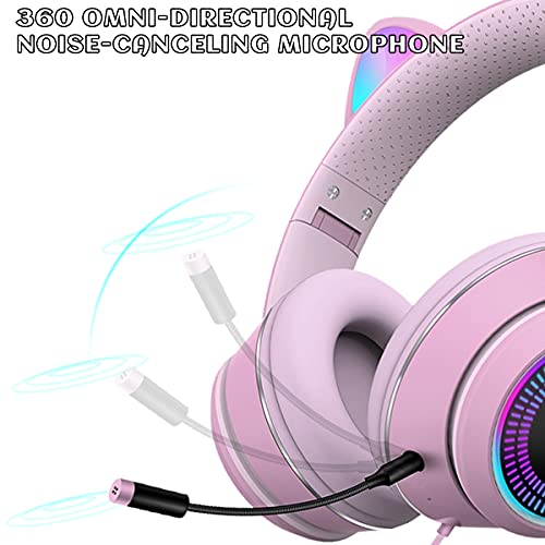 Cat Ear Gaming Headsets With Detachable Mic Rgb Light Flashing Glowing Stereo Headphones, 7.1 Spatial Stereo Surround Sound Headset Over-Ear For Pc, Xbox One, X & S, Ps4, Ps5, Nintendo Switch, Mobile #TOP6