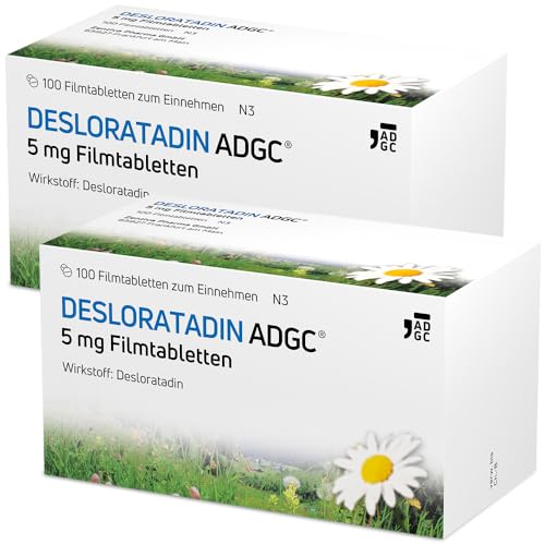 Desloratadin-ADGC 5 mg - 2x 100 Stück - Antiallergikum mit schneller & langanhaltender Wirkung bei Allergien - verursacht kaum Müdigkeit - lindert Juckreiz & Quaddeln bei Urtikaria - ab 12 Jahre