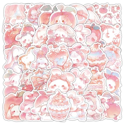 54PCS Cute Rabbit Stickers Kawaii Pink Stickers for Kids Teens Adults Cartoon Animal Water Boottles Decals for Laptop Kindle Luggage Journal Scrapbook Skateboard (Colourful-E3)