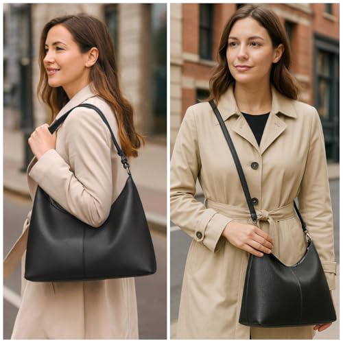Image of Hobo Bag for Women Genuine Leather Purses Work Casual Shouldler Bag with Two Adjustable Straps