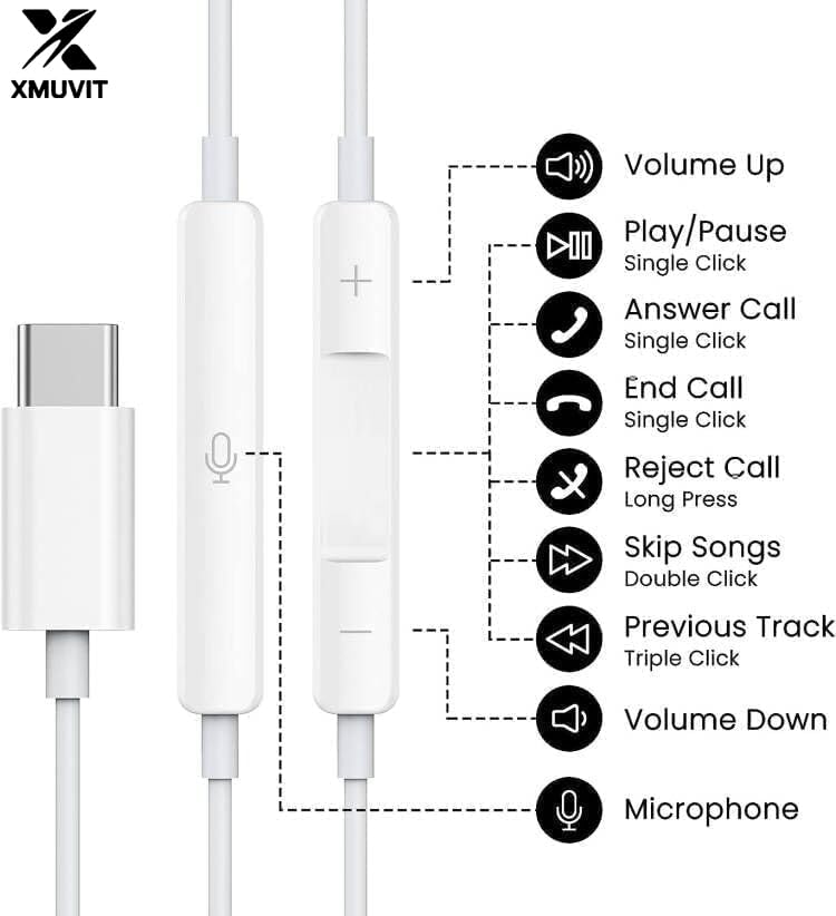 Image of USB-C Wired Earphones with Mic & Remote, Type-C in-Ear Headphones Compatible for iPhone 17 /16 /15, Samsung Galaxy & Pixel, Noise Isolating Earbuds for Calls & Music, 1 Year Warranty