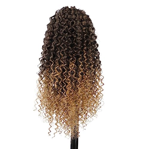 Afro Kinky Curly Ponytail for Women Drawstring Ponytail Synthetic Hair Extension Afro Drawstring Curly Pony tail with Clip in Hairpiece,Ombre Blonde 14 inch - Image 3