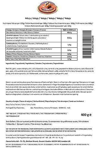 Moretti® Würziger Spilinga Nduja 400g (400g, 1er Pack) | Vakuumverpackt | Gourmet Artisan Streichsalami | Hergestellt in Kalabrien | Keine GVO
