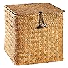 Hemoton Geweven Rieten Magazijnbakken Met Deksel Zeegras Mand Opbergdoos Voor Plank Organizer (Oranje Groot Formaat)
