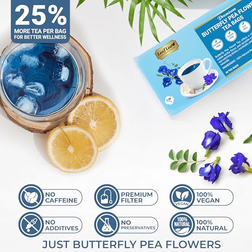 Image of LeafLea Butterfly Pea Flower Tea, 40 Color-Changing Blue Herbal Tea Bags