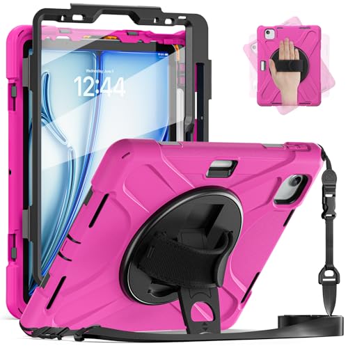Funda para iPad Air 11 M3 M2 rosa con protector de pantalla y correa