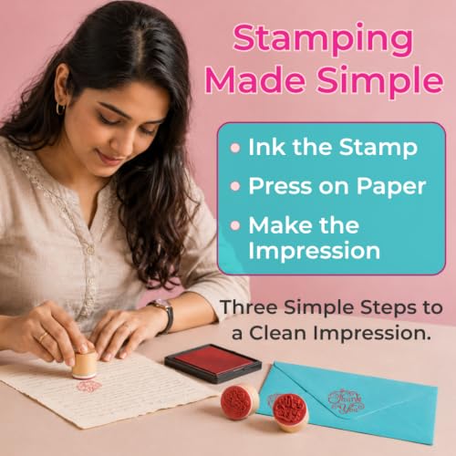 Image of Oytra Wooden Rubber Stamps Set of 6 Round Block Word Stamp for Bullet Journal Scrapbooking Card Making Sentiment Messages Kit Good Luck Miss You Thank You Love My Friend (Word Message Stamp Set)