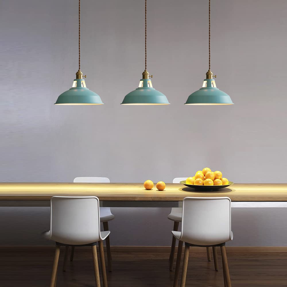 Lampada a Sospensione Industriale Vintage in Metallo Retro Paralume in Ferro Battuto Lampadario a Sospensione Antica plafoniera per Cucina Sala da Pranzo Soggiorno, Rosso giallo blu verde (verde
